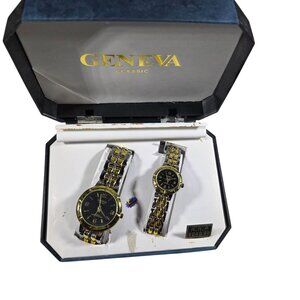 Geneva Classic His & Hers Gold tone Silver tone Watch Set In Original Box